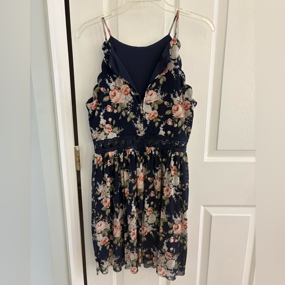 Floral Navy Strapless Dress - Picture 2 of 3